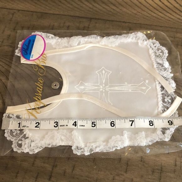 Madonna Christening Bib Lace and Satin w/Snap Keepsake Bib Holder Made in USA - Picture 16 of 17
